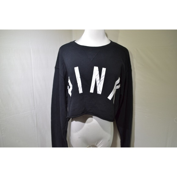 Victoria's Secret Tops - Victoria's Secret PINK Logo Slouchy Cropped‎ Pullover Sweater Black Size Small